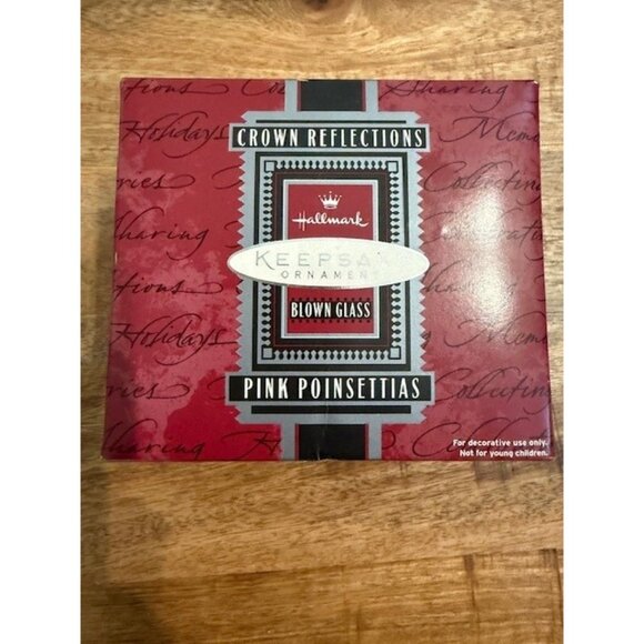 Pink Poinsettias Blown Glass Hallmark Crown Reflections Ornament 1998 Vintage - Picture 7 of 9
